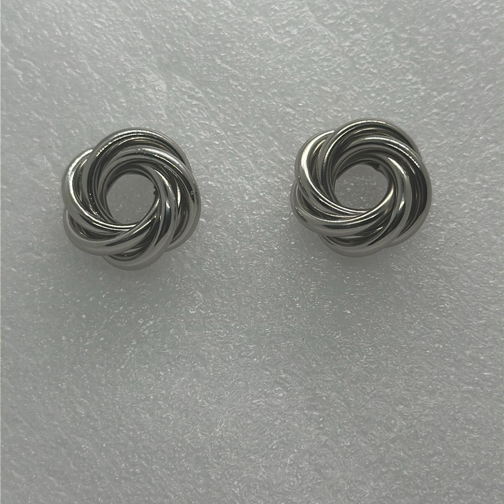 Silver Knot Stud Earrings - Modern Minimalist Geometric Design